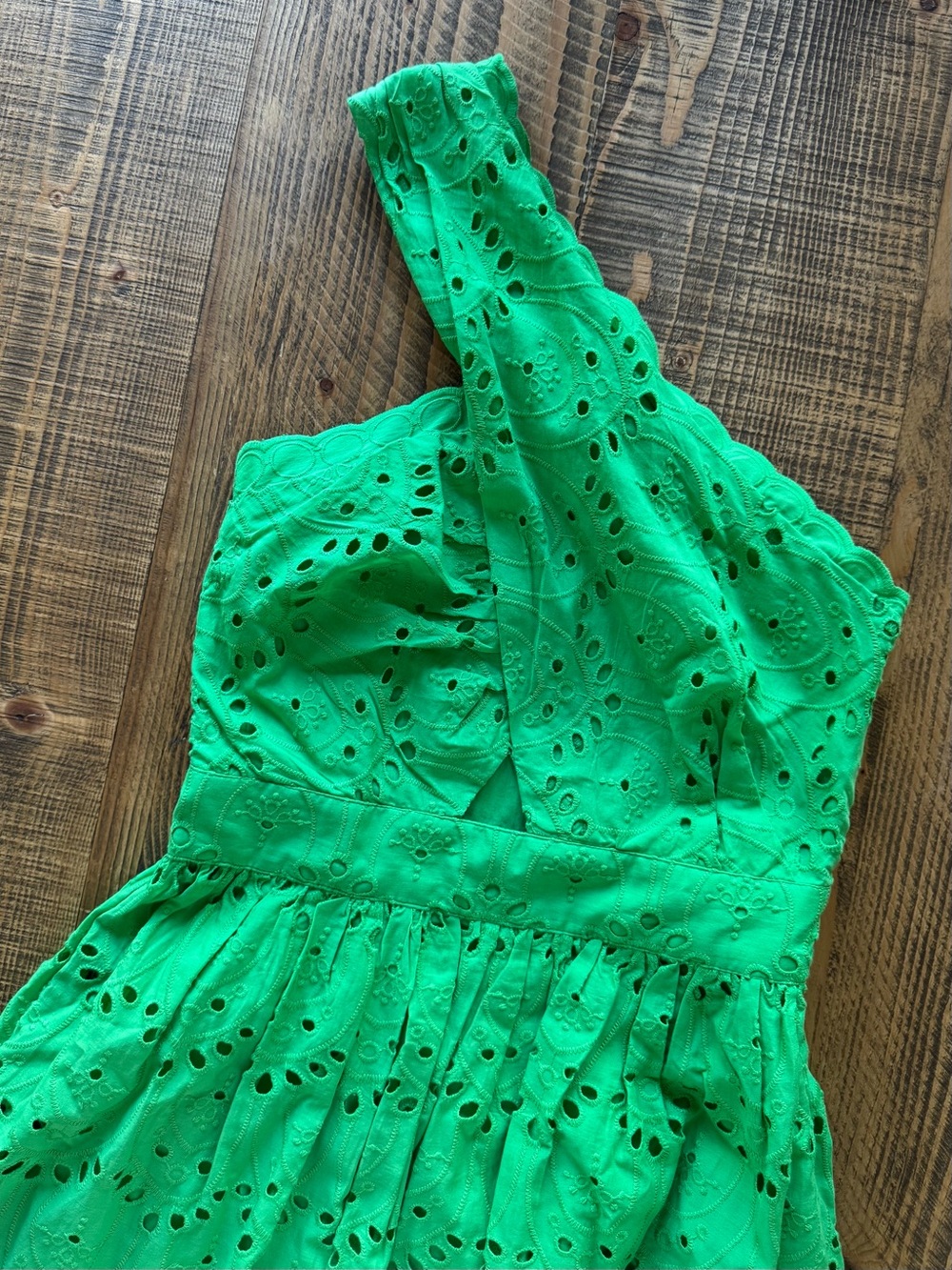 French Connection Kelly Green Cotton Eyelet One-Shoulder Dress Size XXS 2